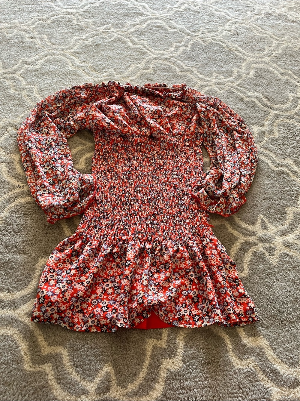 HYFVE Red Floral Tiered Mini Dress